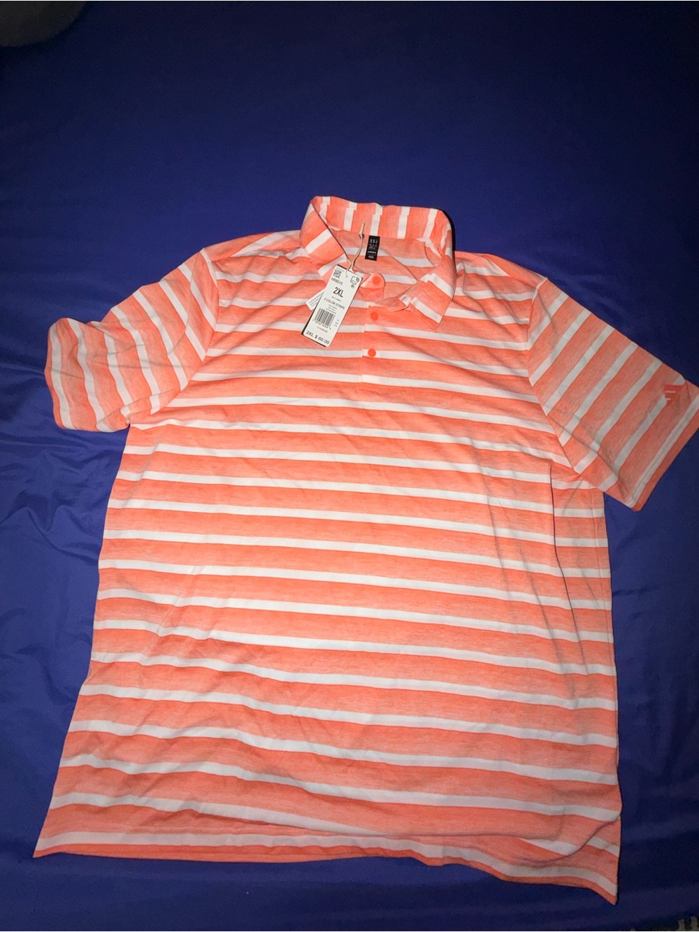 adidas Men's 2XL Coral and White Striped Golf Polo